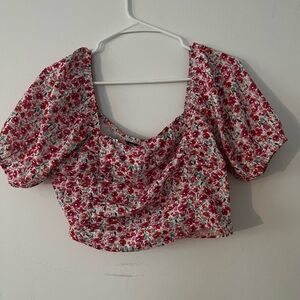 Pink floral crop top blouse